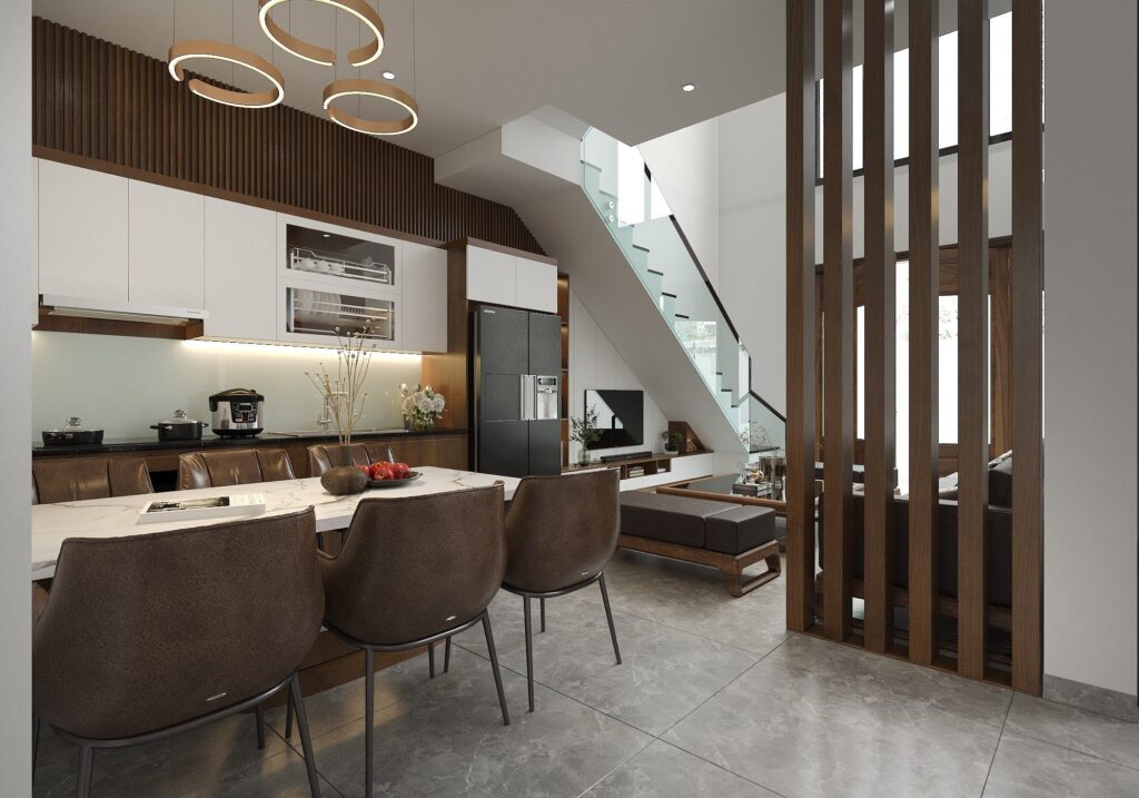 Các loại vật liệu như gỗ công nghiệp, gỗ tự nhiên hoặc nhôm kính hiện nay được ưa chuộng trong thi công tủ bếp