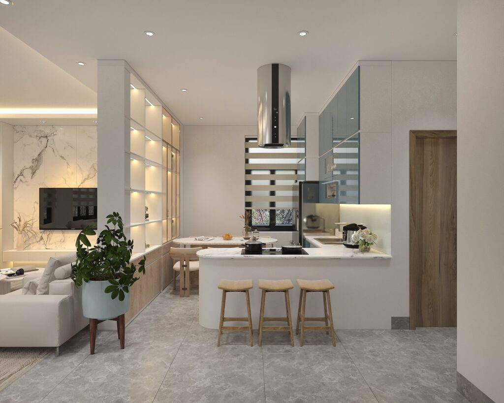 Tủ bếp chữ U phù hợp với không gian bếp rộng rãi