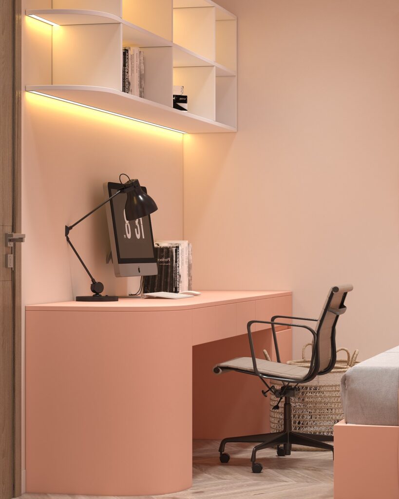 Bàn làm việc và kệ sách