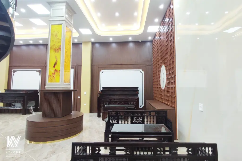 vách trang trí và vách thờ nội thất showroom