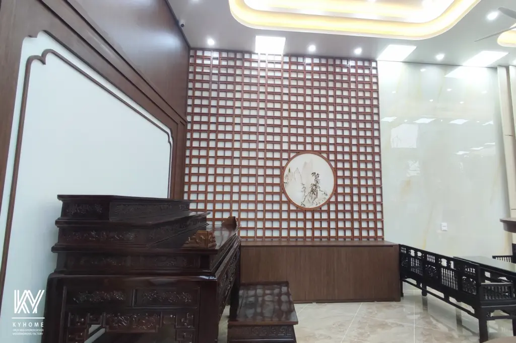 vách trang trí và vách thờ nội thất showroom